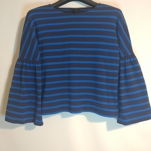 J.Crew Blue Striped Bell Sleeve Cropped Sweater - Picture 5 of 8